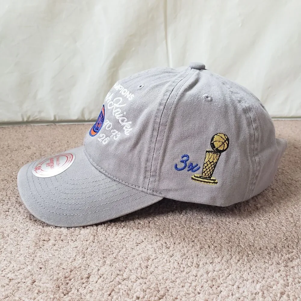 New York Knicks 3X NBA Champions Mitchell & Ness Gray Strapback Hat Cap Grey